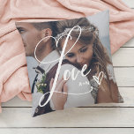 Coussin L'amour en écriture élégante | Deux photos avec cœ<br><div class="desc">Ce beau coussin présente le mot "Amour" dans une écriture calligraphique élégante et tourbillonnante, avec deux de vos photos préférées et un cœur griffonné à la main. Vous pouvez ajouter vos initiales ou monogramme, ou le nom de vos proches tels que votre maman, mamie, famille ou conjoint. Fait également un...</div>