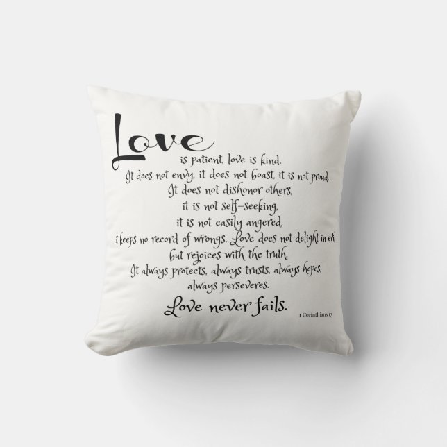 Coussin L'amour est des filets de patient (vers d'écriture (Recto)