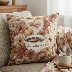 Coussin L'amour est en train de préparer un café floral po