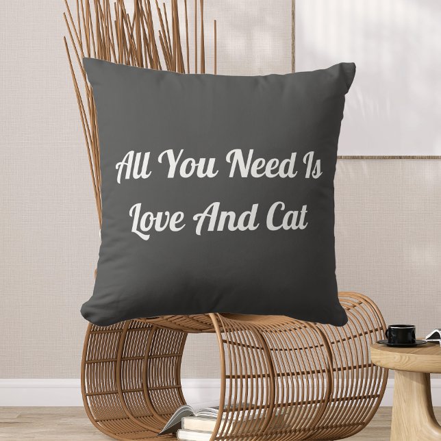 Coussin L'Amour Et Le Chat Personnalisé Citation Cute Gris (Créateur téléchargé)