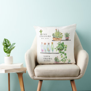 Coussin L'amour grandit ici   Nom de famille souvenir