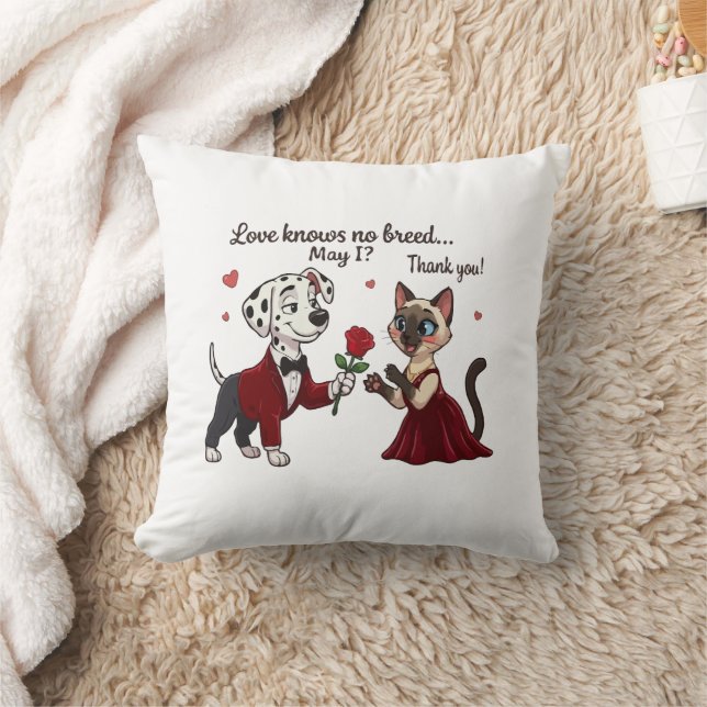 Coussin L'amour ne connaît pas de race Dalmatien et chat s (Couverture)