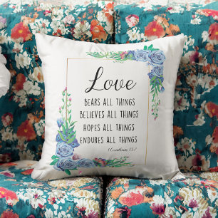 Coussin L'amour porte toutes les choses Bible verset chrét