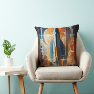 Coussin Lancement Lunaire - Voyage vers Moon Retro Poster