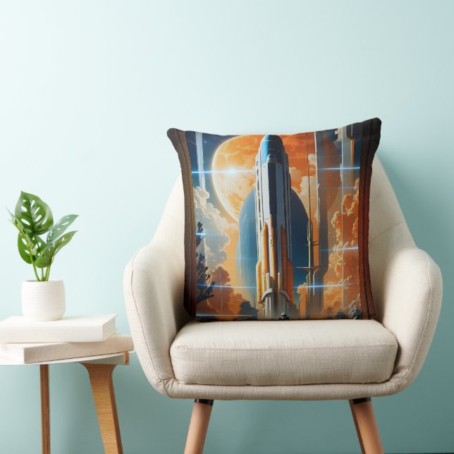 Coussin Lancement Lunaire - Voyage vers Moon Retro Poster (Chaise)