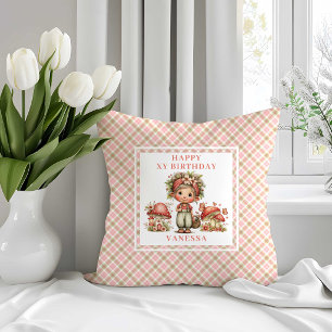 Coussin Lancer de fête d'anniversaire floral rose fée magi