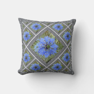 Coussin Lancer l'oreiller avec les fleurs d'amour bleu dan