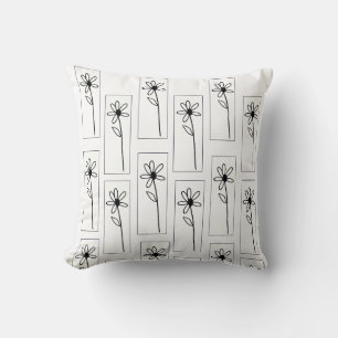 Coussin Lancer l'oreiller Fleurs noires et blanches
