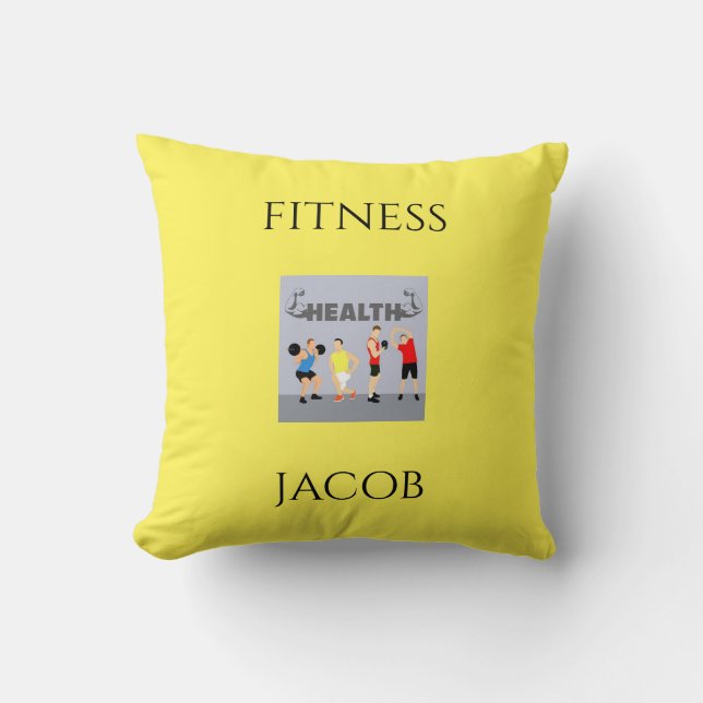 Coussin Lancer l'oreiller jaune Fitness avec nom personnal (Recto)