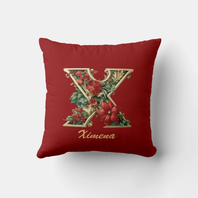Coussin Lancer personnalisé orné de monogramme X Noël roug (Verso)
