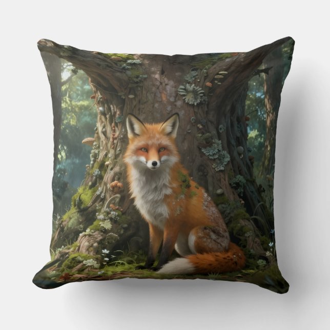 Coussin Lancez l'oreiller renard dans la forêt (Recto)