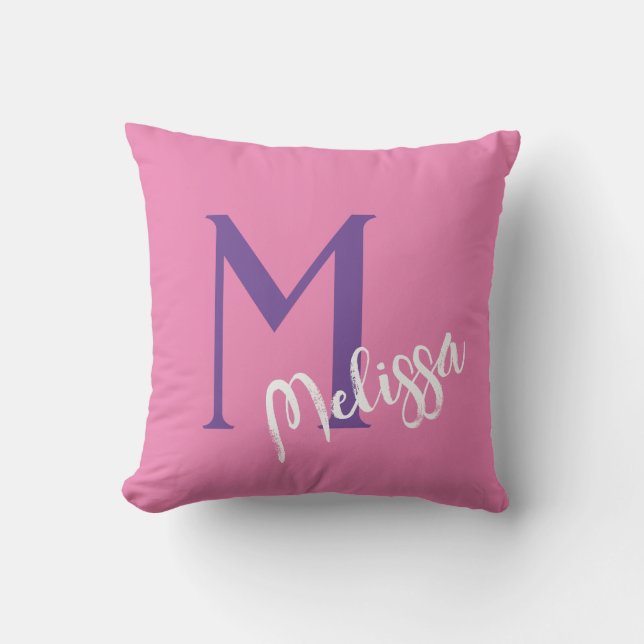 Coussin Lancez Pillow rose nom monogramme personnel (Recto)