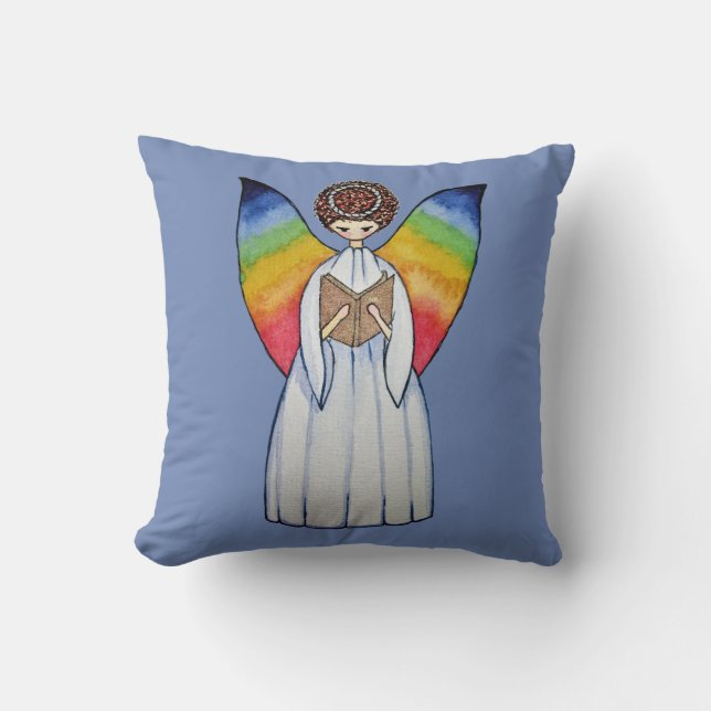 Coussin L'ange d'aquarelle avec l'arc-en-ciel s'envole (Recto)
