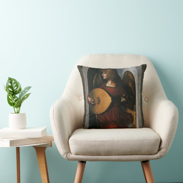 Coussin L'ange en rouge jouant du luth de Léonard de Vinci (Chaise)