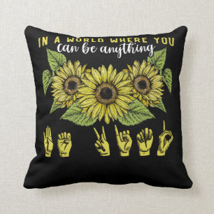Coussin Langue des signes Sourd Tournesol Soyez gentil