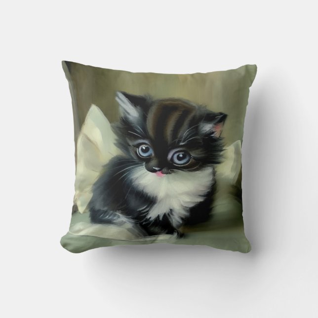 Coussin Langue vintage de Kitten noir et blanc (Recto)