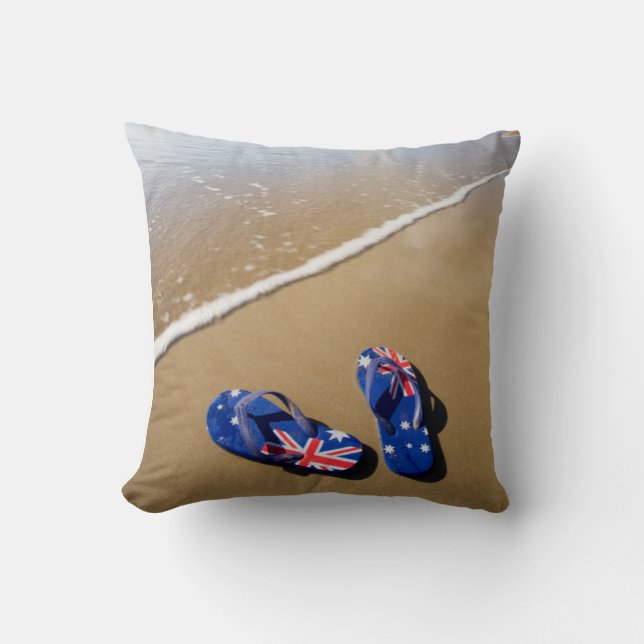 Coussin Lanières australiennes de drapeau sur la plage | (Recto)