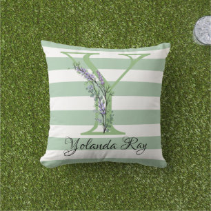 Coussin Lanières vertes douces lavande monogramme jeter de