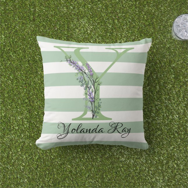 Coussin Lanières vertes douces lavande monogramme jeter de (Herbe)