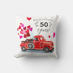 Coussin L'anniversaire vintage de coeurs de camion