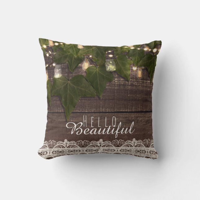 Coussin Lanterne de Jar Mason avec Guirlande de Lierre et  (Recto)