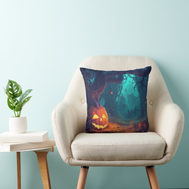 Coussin Lanterne Jack-O' dans une forêt Déplaisante Hallow (Chaise)