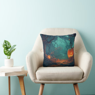 Coussin Lanterne Jack-O' dans une forêt Déplaisante Hallow