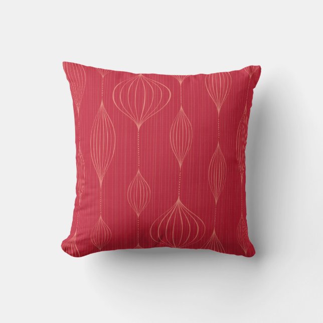 Coussin Lanternes Décoratives Motif sur Rouge Foncé (Recto)
