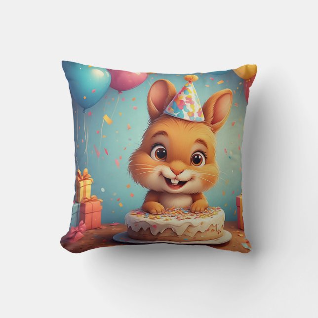 Coussin Lapin adorable célébrant son anniversaire avec un  (Recto)