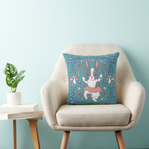 Coussin Lapin adorable et champignons