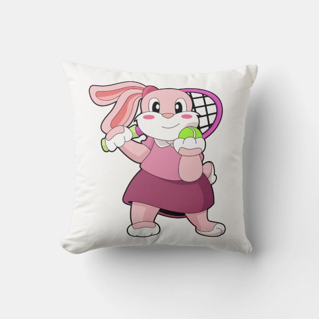 Coussin Lapin au Tennis avec raquette de tennis (Recto)