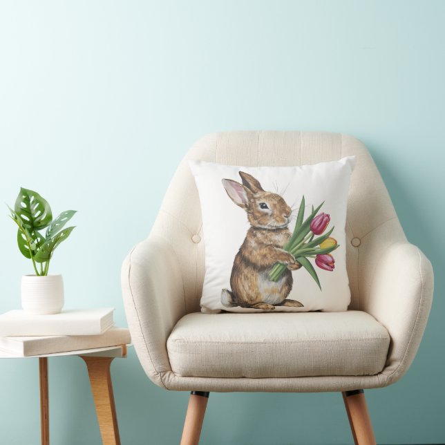 Coussin Lapin Avec Bouquet Tulip (Chaise)