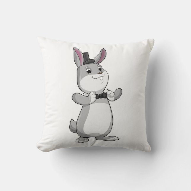 Coussin Lapin avec haut-de-forme et nœud papillon (Recto)