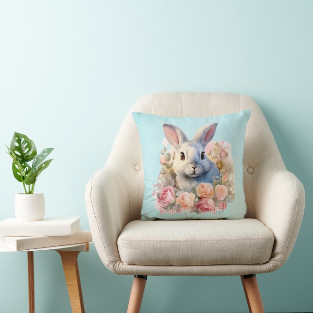 Coussin Lapin avec une guirlande de roses Mignon (Chaise)