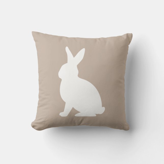 Coussin Lapin blanc assis en silhouette sur Pâques beige (Recto)