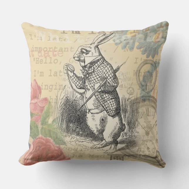 Coussin Lapin Blanc Aventures d'Alice au Pays des Merveill (Recto)