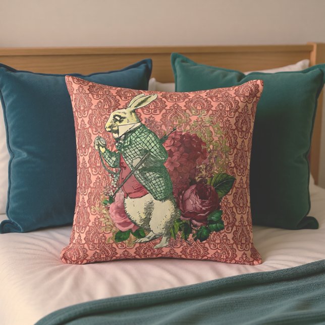 Coussin Lapin Blanc de Wonderland Floral (Créateur téléchargé)