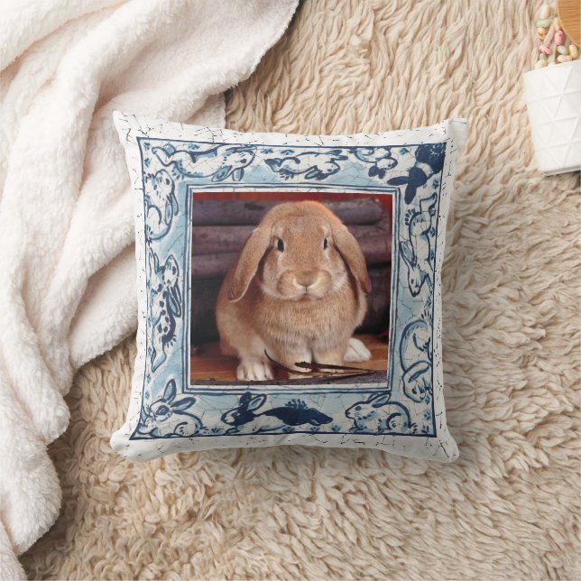 Coussin Lapin Bleu et Blanc Lapin Animal Photo Dedham Delf (Couverture)