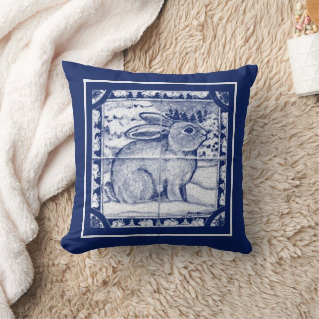 Coussin Lapin bleu scandinave Mosaïque Dedham de neige hiv (Couverture)