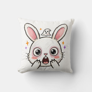 Coussin Lapin choqué visage de fantôme d'Halloween