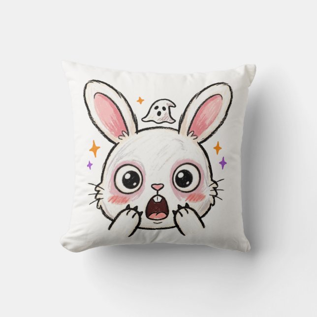 Coussin Lapin choqué visage de fantôme d'Halloween (Recto)