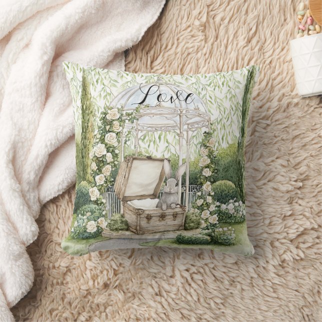 Coussin Lapin dans la poitrine Feuilles vertes Floral (Couverture)
