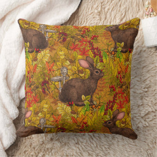 Coussin Lapin d'automne sur ocre