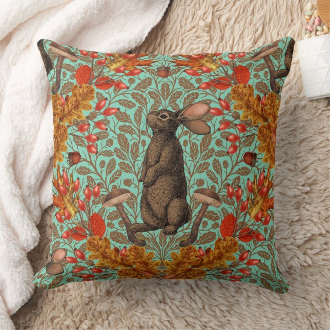 Coussin Lapin d'automne sur vert clair (Couverture)