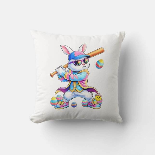Coussin Lapin de baseball drôle Tie Dye Lapin de Pâques Ho (Recto)
