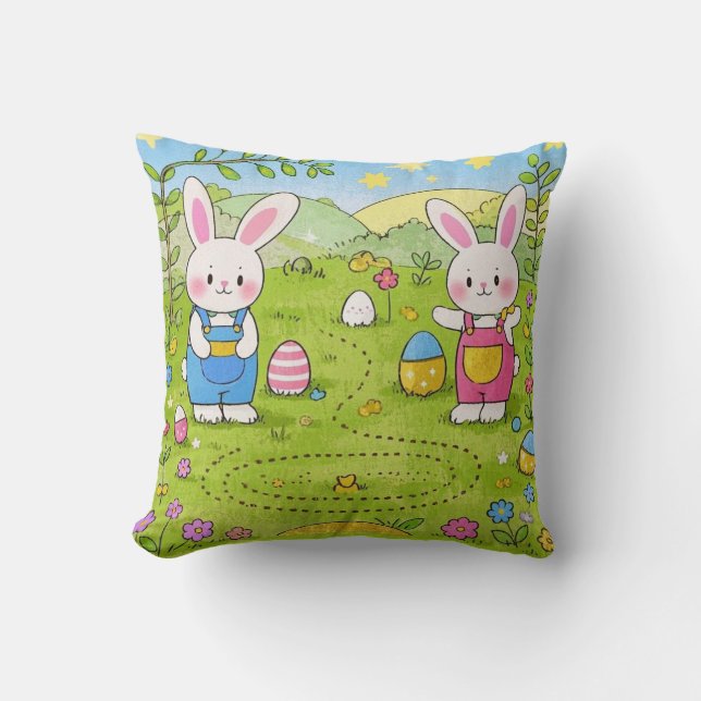 Coussin Lapin de caricature tenant une carotte (Recto)