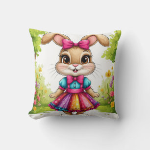 Coussin Lapin de dessin animé mignon en robe colorée