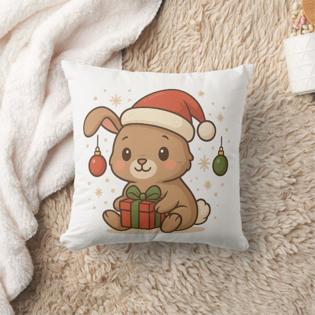 Coussin Lapin de fête avec un chapeau de Père Noël (Couverture)
