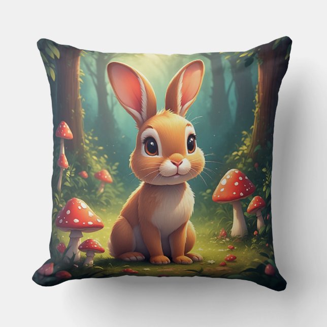 Coussin Lapin de garenne adorable dans une forêt enchantée (Recto)