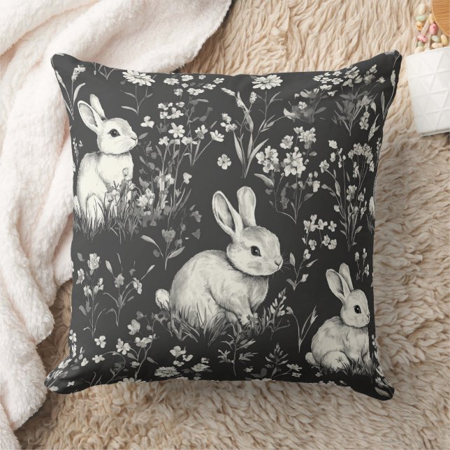 Coussin Lapin de la forêt noire motif botanique (Couverture)